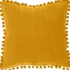 Almofada ocre com pompons 40x40cm