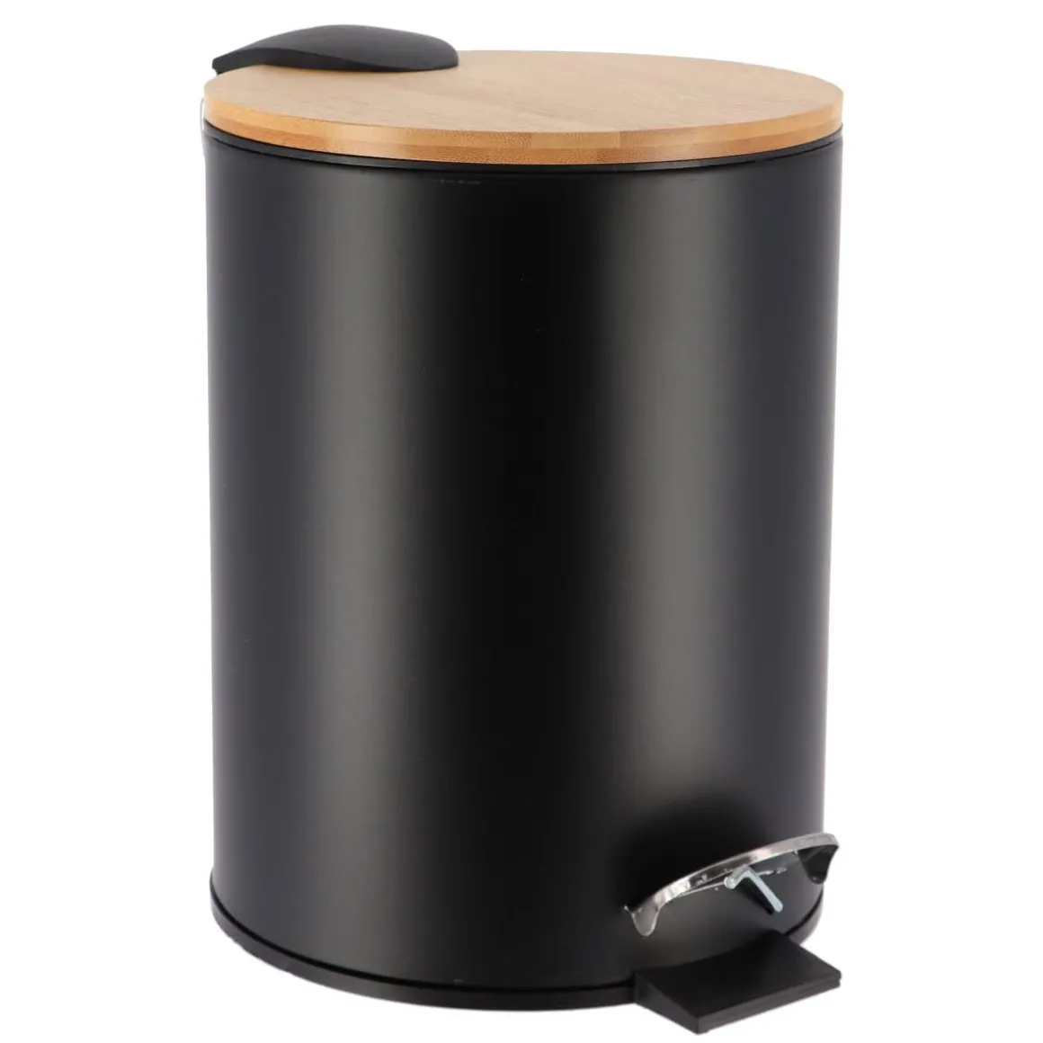Balde preto soft close em metal e bambu