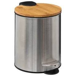 Balde wc inox com tampa em bambu 3l