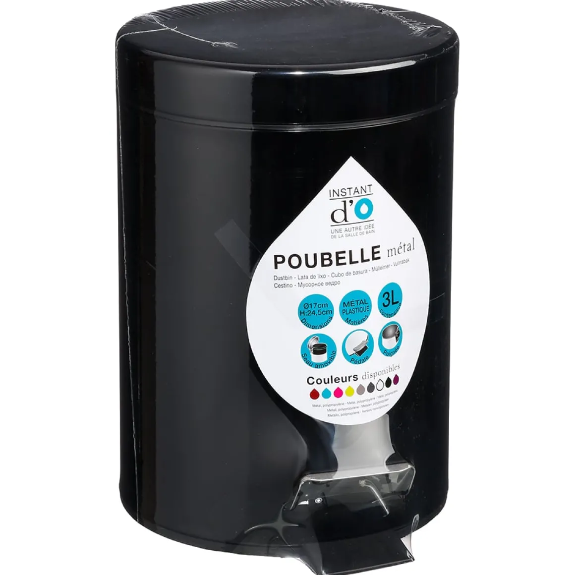 Balde wc preto metal 3l