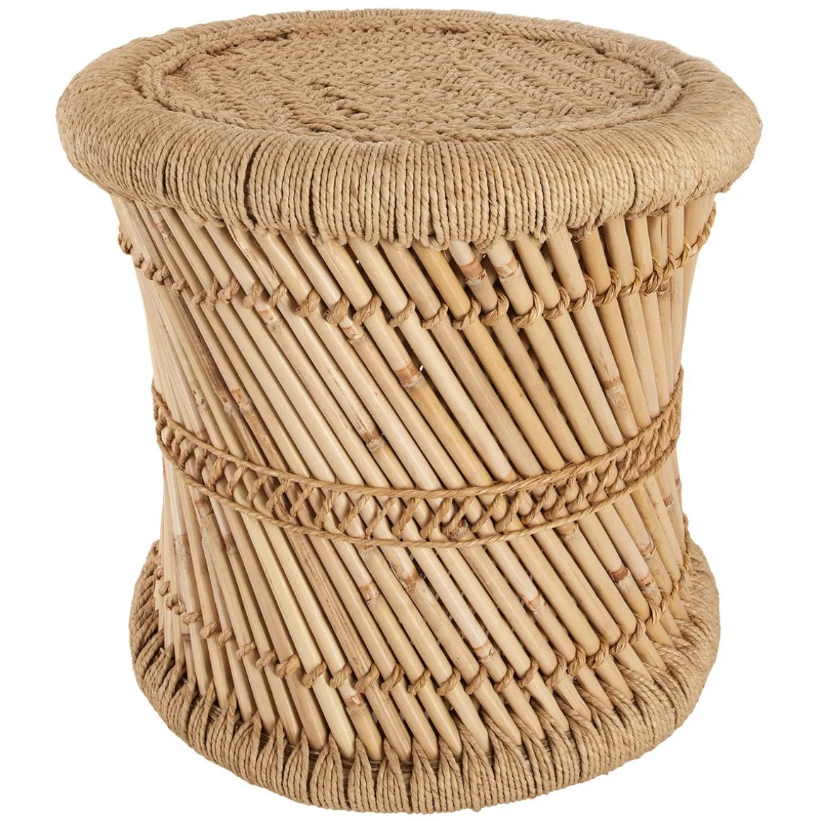 Banco bege em bambu e corda 38cm