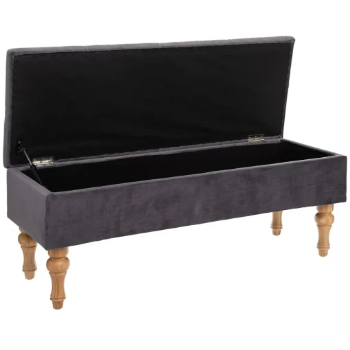 Banqueta dupla com arrumação ELIA cinza em veludo 40x24x104cm