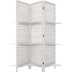 Biombo Branco Em Madeira Com 3 Prateleiras 170cm