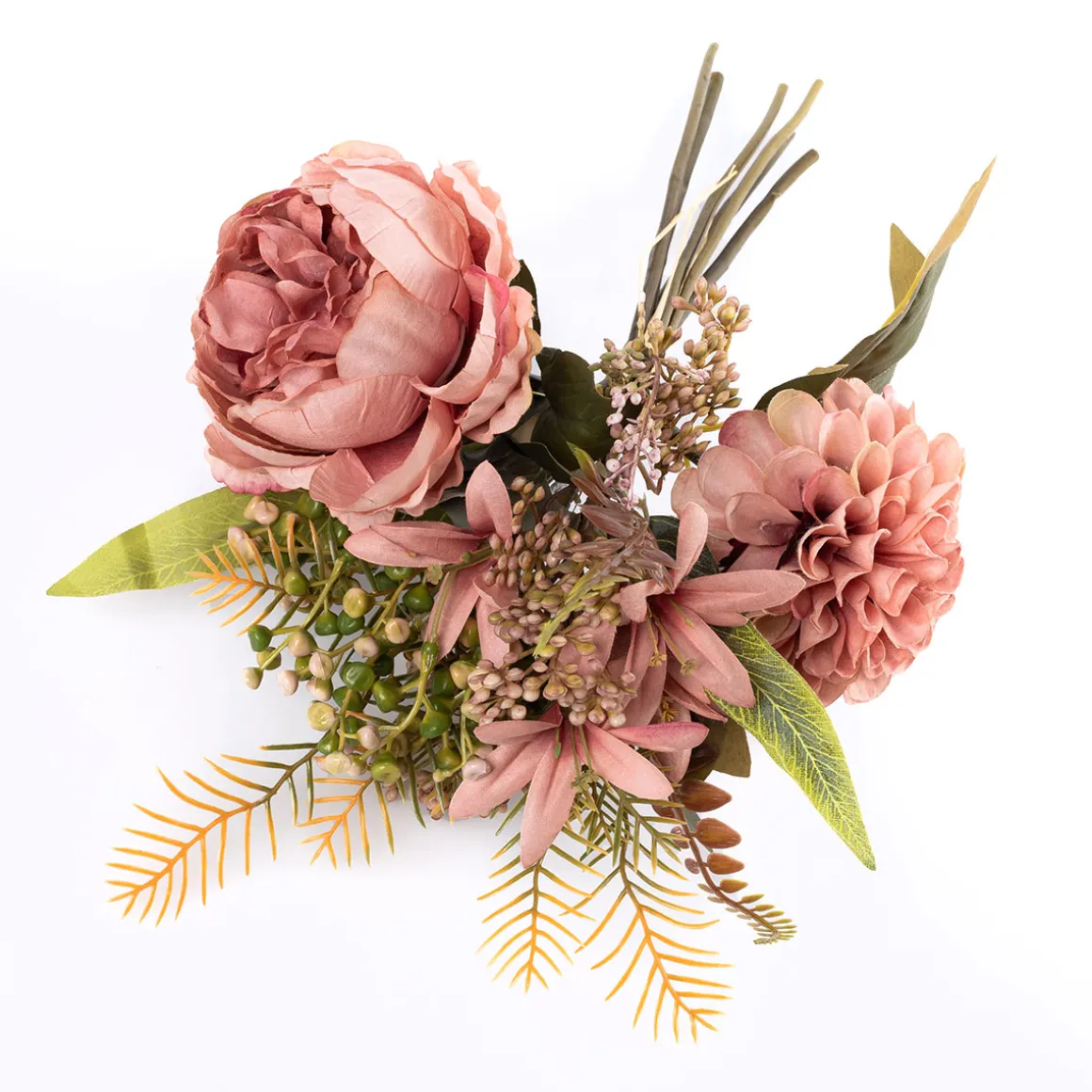 Bouquet artificial de peónia e dália de favos rosa 40cm