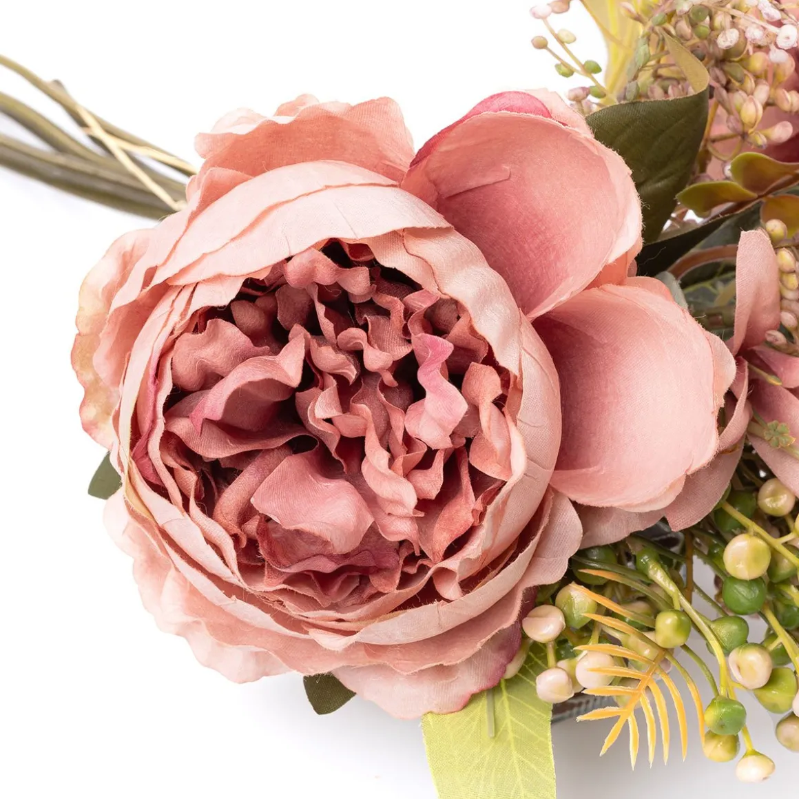 Bouquet artificial de peónia e dália de favos rosa 40cm