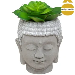 Cabeça buda com planta artificial