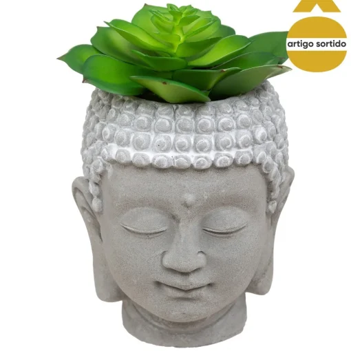 Cabeça buda com planta artificial