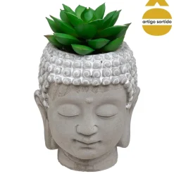 Cabeça buda com planta artificial