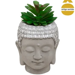 Cabeça buda com planta artificial