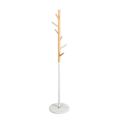 Cabide de pé branco com 6 ganchos e base em mármore 171cm