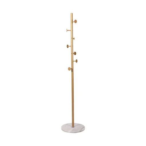 Cabide de pé com 7 ganchos dourado e base em mármore 177cm