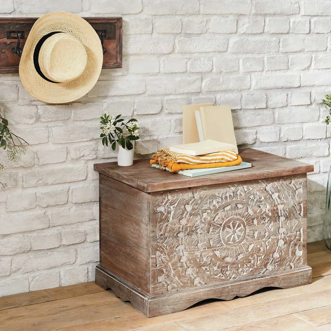 Cabide madeira com 5 ganchos em metal