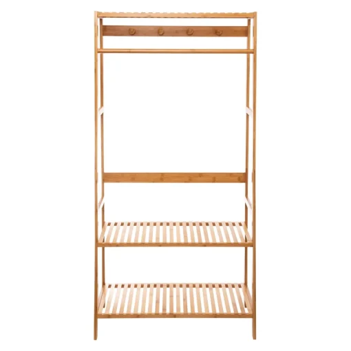 Cabide natural com 2 prateleiras em bambu