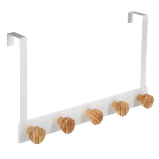 Cabide para porta branco em bambu c/ 5 ganchos