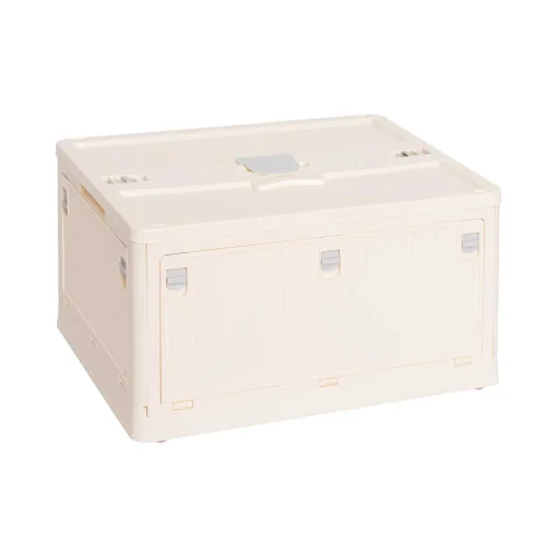 Caixa de arrumação dobrável creme com tampa 27,5x47,5cm