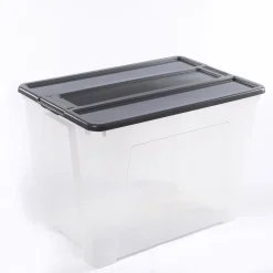 Caixa de arrumação TEX-BOX com tampa cinza 70l