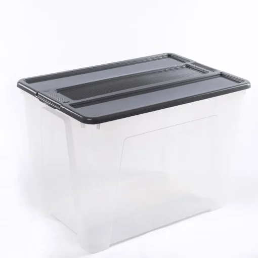 Caixa de arrumação TEX-BOX com tampa cinza 70l