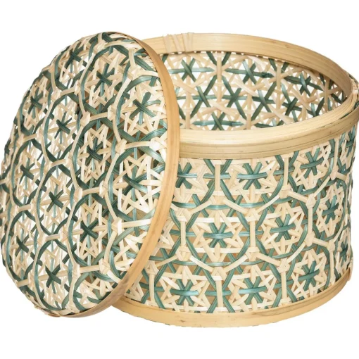 Caixa decorativa azul em bambu 17x20cm