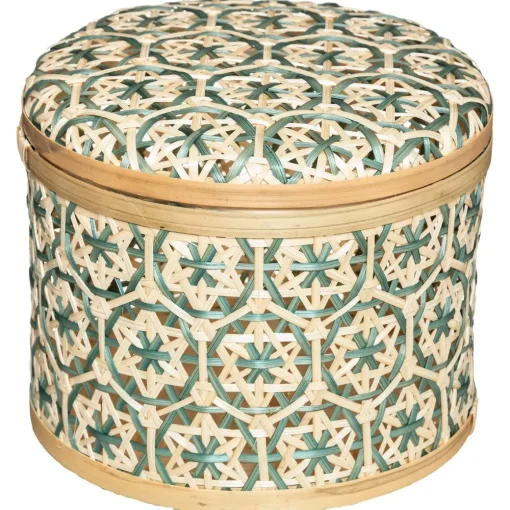 Caixa decorativa azul em bambu 17x20cm