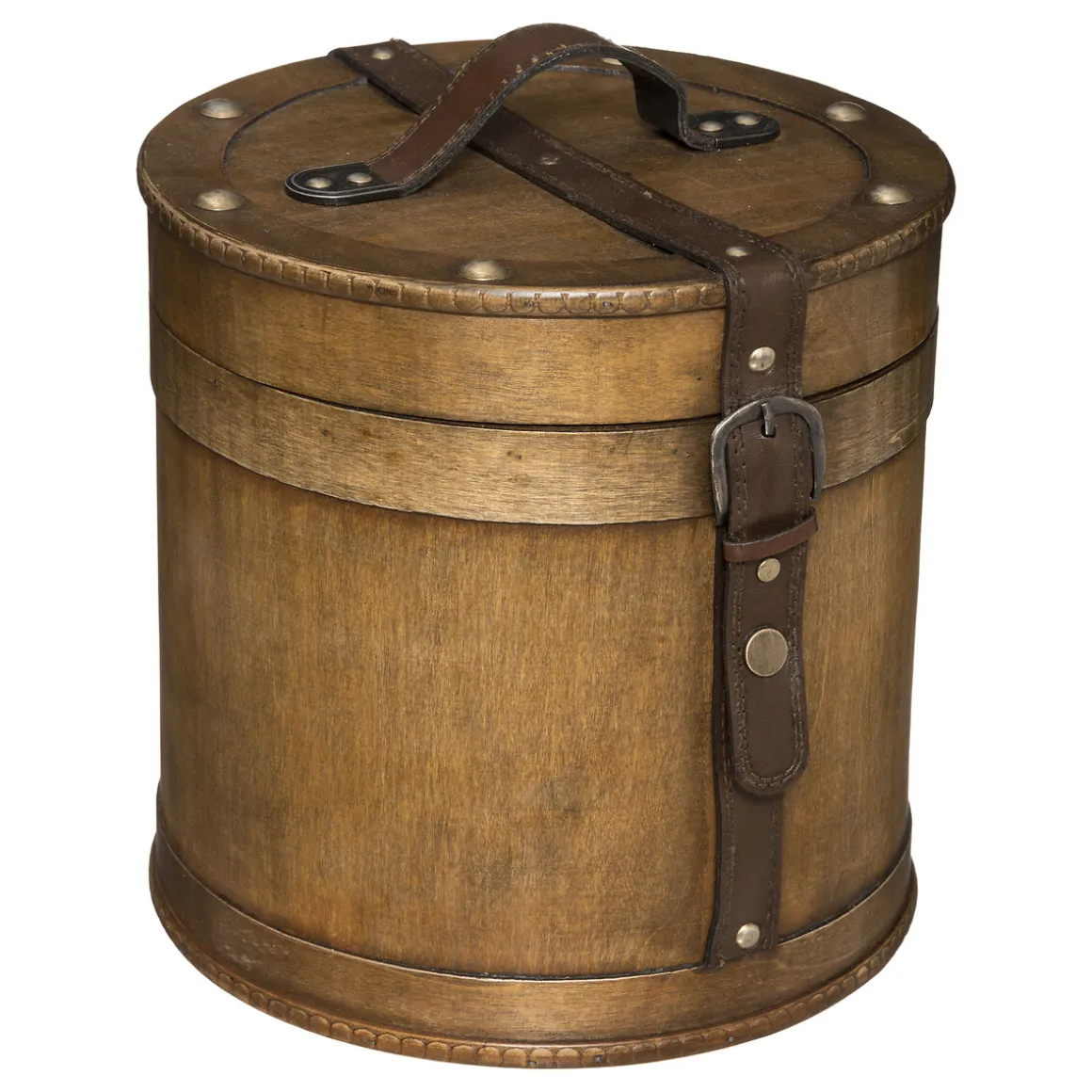 Caixa redonda castanha em madeira 25cm