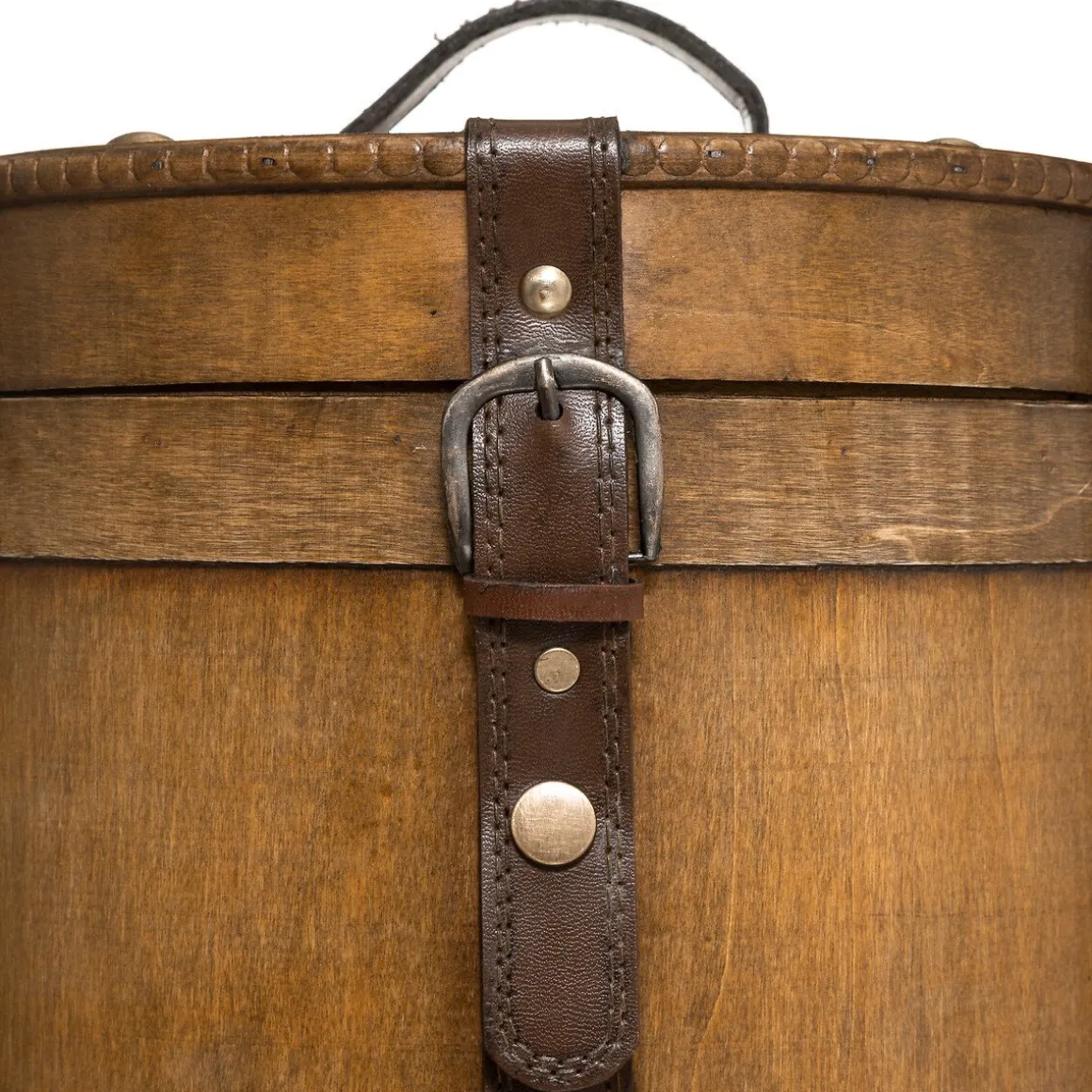 Caixa redonda castanha em madeira 25cm