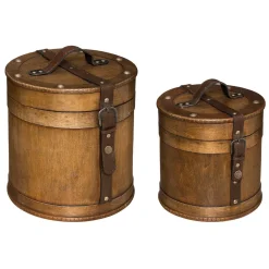 Caixa redonda castanha em madeira 25cm