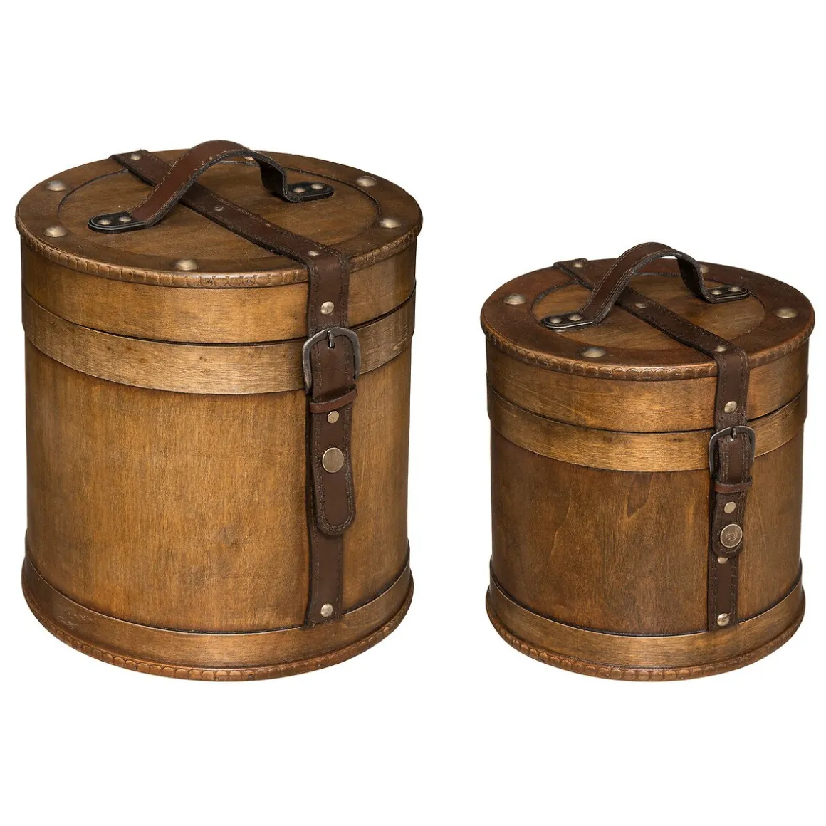 Caixa redonda castanha em madeira 25cm