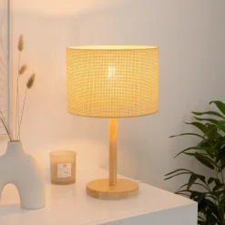 Candeeiro De Mesa Della Bege Em Pinho E Palhinha