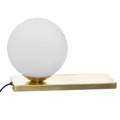 Candeeiro de mesa dris bola branca e base plana dourada
