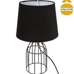 Candeeiro de mesa moca preto com base em metal