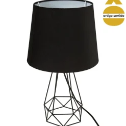 Candeeiro de mesa moca preto com base em metal