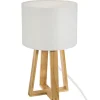 Candeeiro de mesa MOLU branco com base em madeira pinho