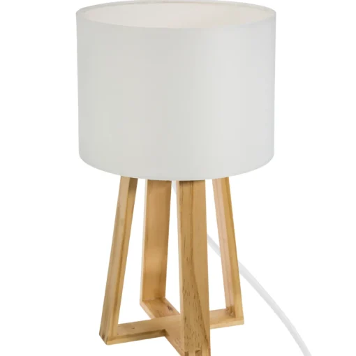 Candeeiro de mesa MOLU branco com base em madeira pinho