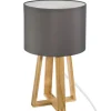 Candeeiro de mesa MOLU cinza com base em madeira pinho