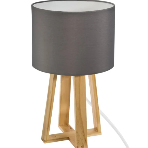 Candeeiro de mesa MOLU cinza com base em madeira pinho