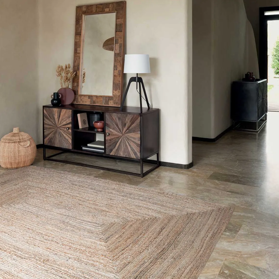 Candeeiro de mesa ORI castanho escuro em bambu e metal