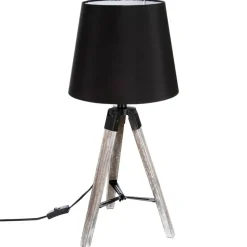 Candeeiro de mesa RUNO preto com tripé em madeira