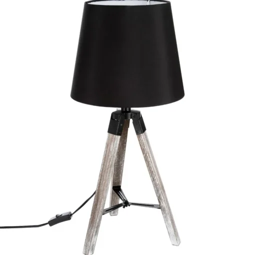 Candeeiro de mesa RUNO preto com tripé em madeira