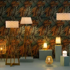 Candeeiro de pé KALO em bambu com abajur bege