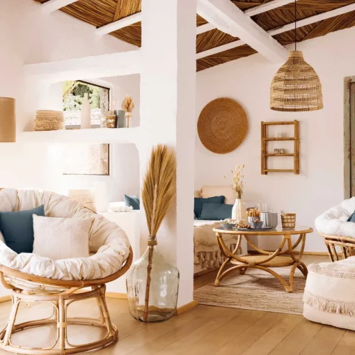 Candeeiro de teto bege em rattan SEA VIEW