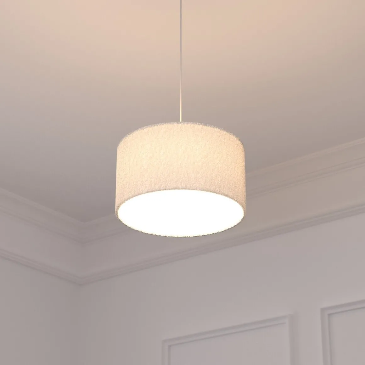 Candeeiro de teto TINA com abajour em pelo bouclé