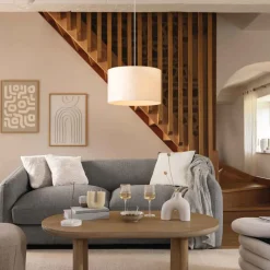 Candeeiro de teto TINA com abajour em pelo bouclé