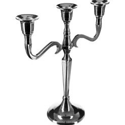 Candelabro em metal prateado para 3 velas