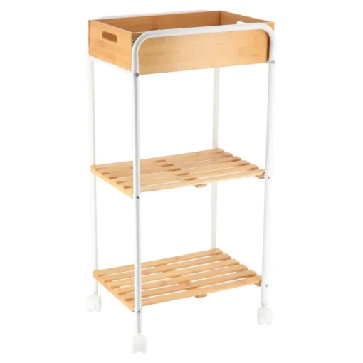Carrinho wc branco em bambu com rodas