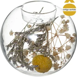 Castiçal em globo com flores secas
