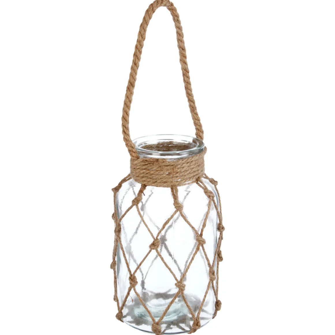 Castiçal em vidro com corda em rafia