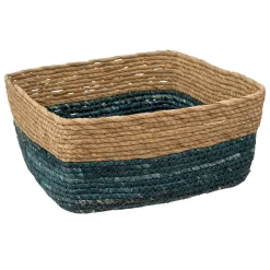 Cesto de arrumação em palha azul petróleo 15x31cm