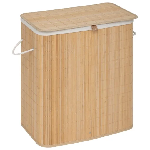 Cesto de roupa wc em bambu com tecido duplo