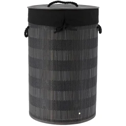Cesto de roupa wc redondo preto em bambu