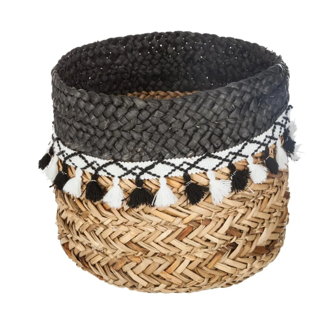 Cesto decorativo seagrass com pompons 26cm